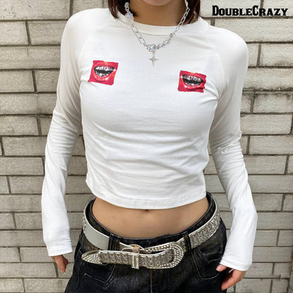 Bold Diamond Grillz Graphic Crop Top-072