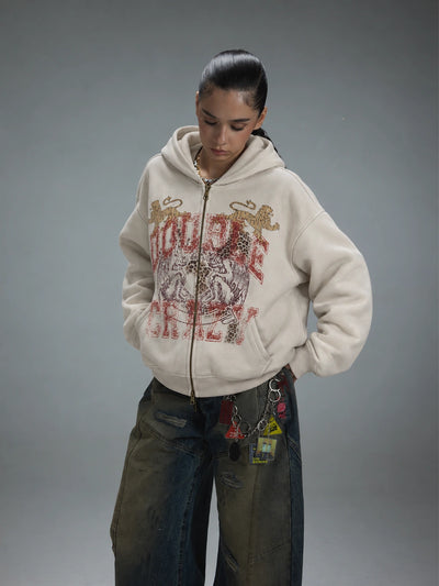 Faded Leopard Text Zip Hoodie-752