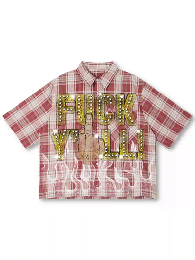 Bling Edgy Punk Plaid Shirt-539