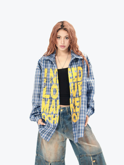 Camisa unisex de manga larga a cuadros estilo grunge-S1012