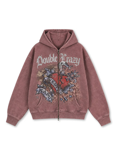 Snow Wash Foil Text Zip-Up-744