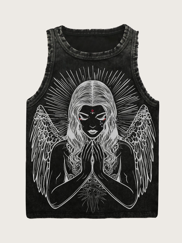 Casual Summer Graphic Tank Top Angel Wings Design