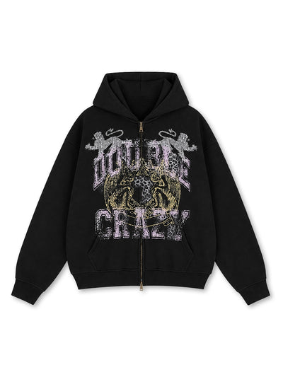 Faded Leopard Text Zip Hoodie-752