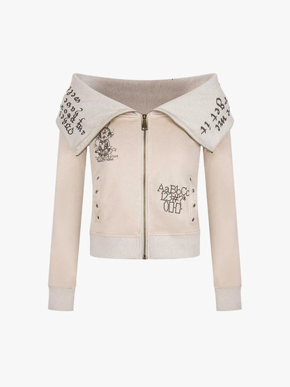 Street Culture Letter Print Zipper Cardigan-S1121