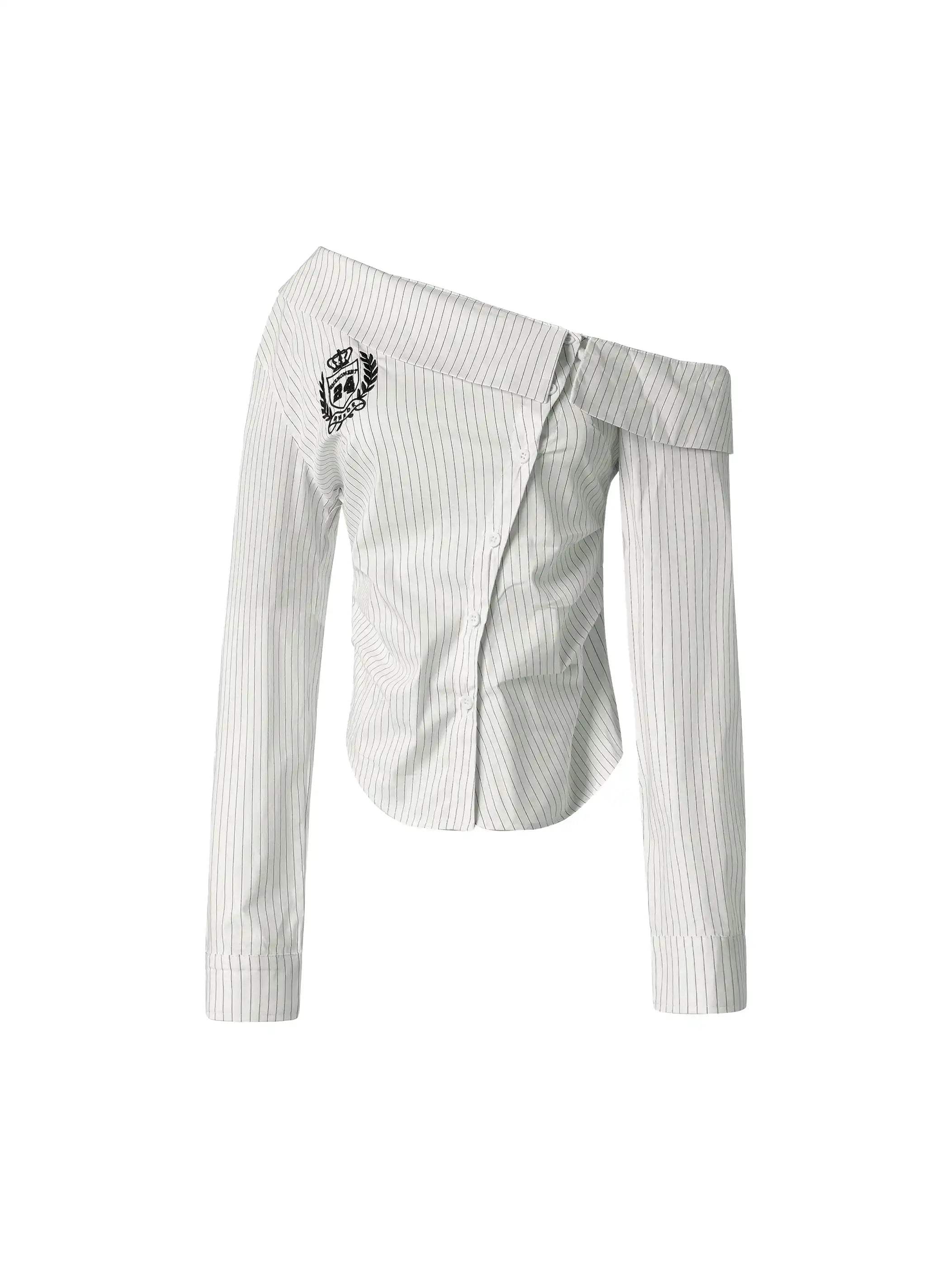 Off-Shoulder Striped Varsity Fitted Shirt-S1110