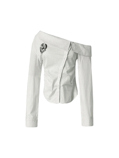 Off-Shoulder Striped Varsity Fitted Shirt-S1110