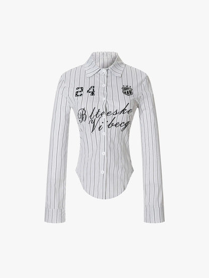 Striped College Print Fitted Shirt-S1109