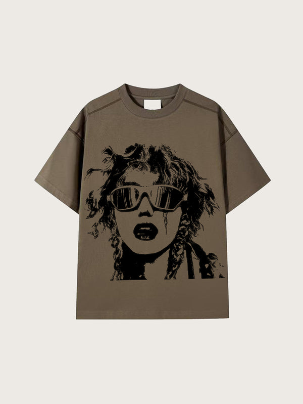 Brown Oversized T-Shirt Bold Face Graphic Print Unisex Casual Streetwear Tee