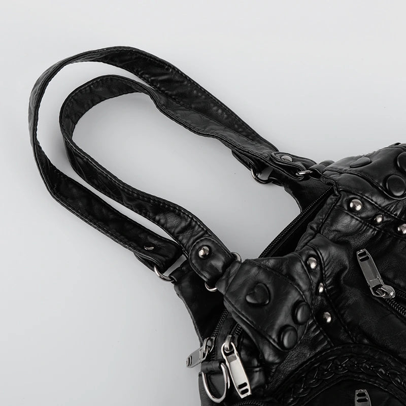 Moto Grunge Multi-zip Hobo Bag-S1223