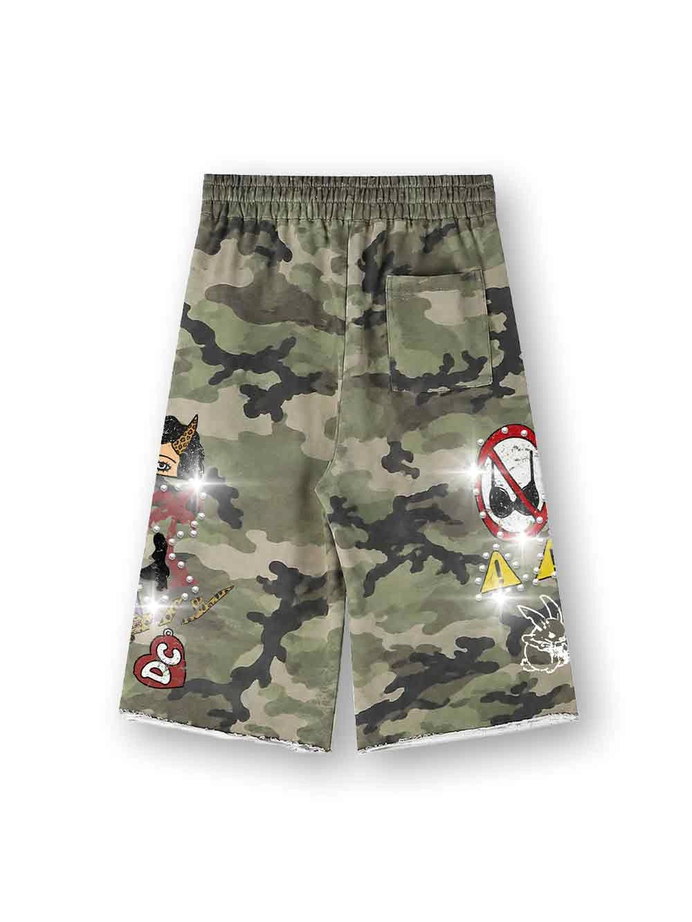 Rhinestone Bunny Camo Shorts-631