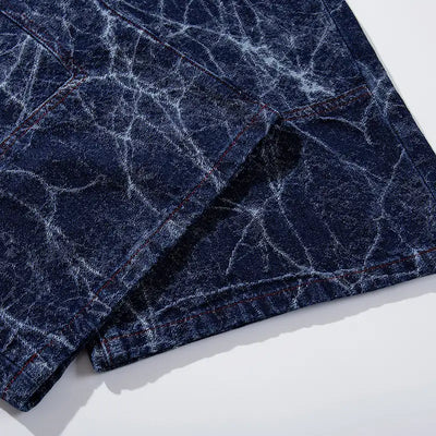 Vaqueros holgados con diseño de telaraña y lavado a la nieve-S1238