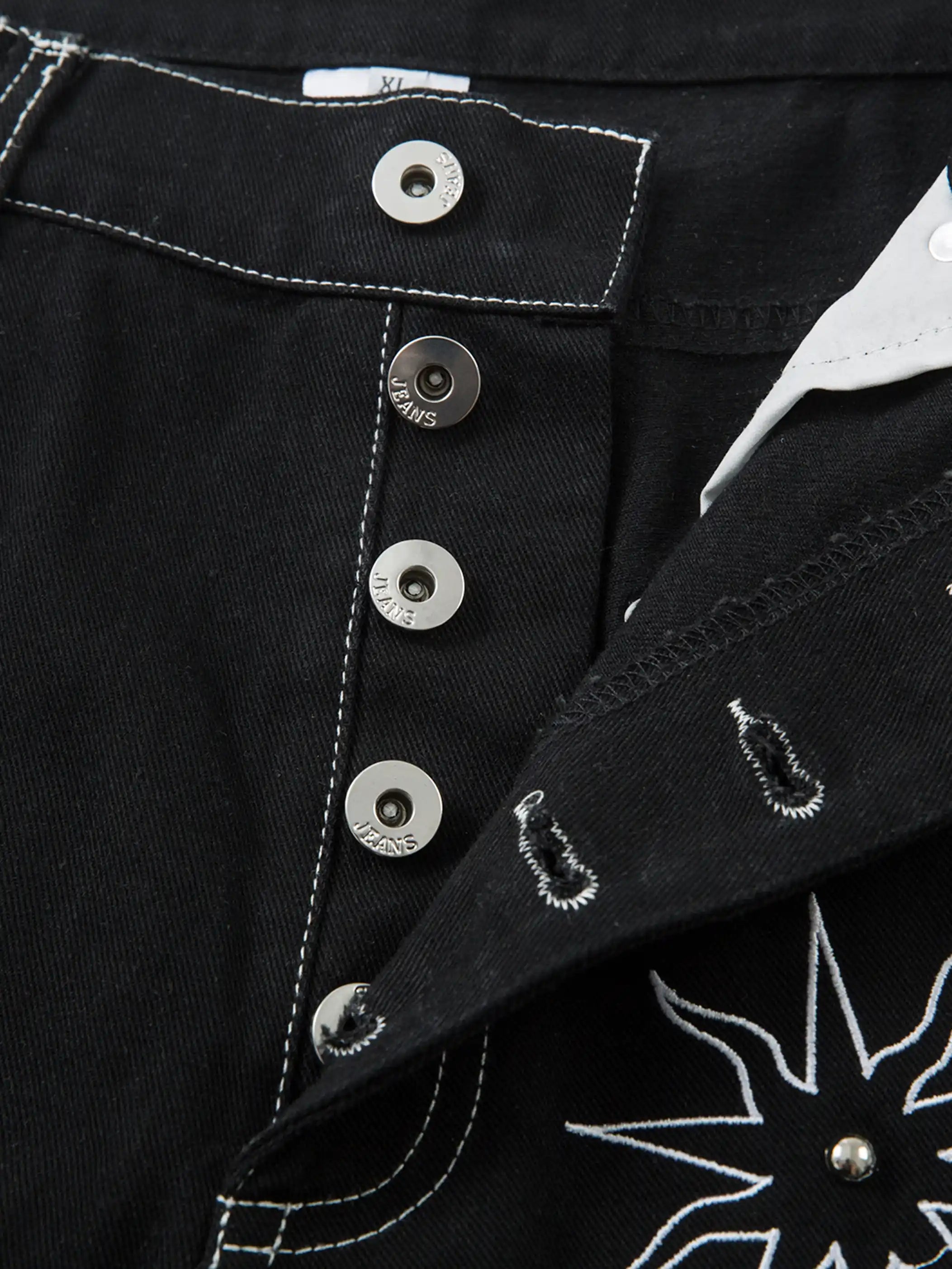 Star & Lion Embroidered Denim Pants-S1071