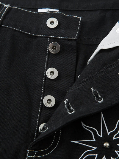 Star & Lion Embroidered Denim Pants-S1071