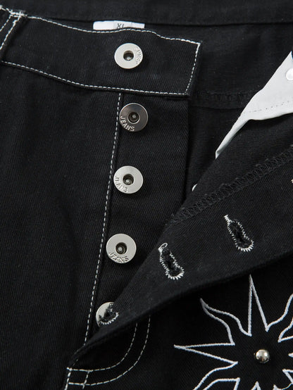 Star & Lion Embroidered Denim Pants-S1071