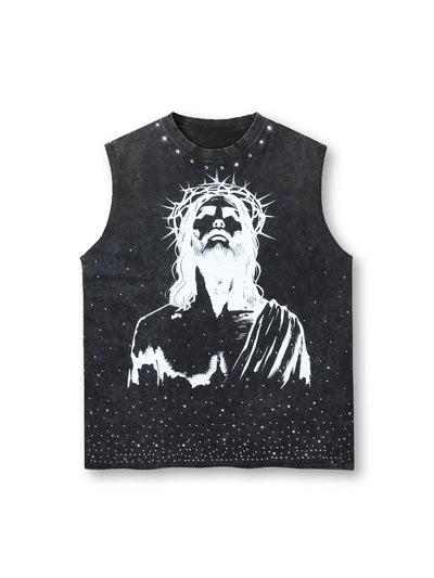 Camiseta sin mangas con estampado de Jesús gótico-206