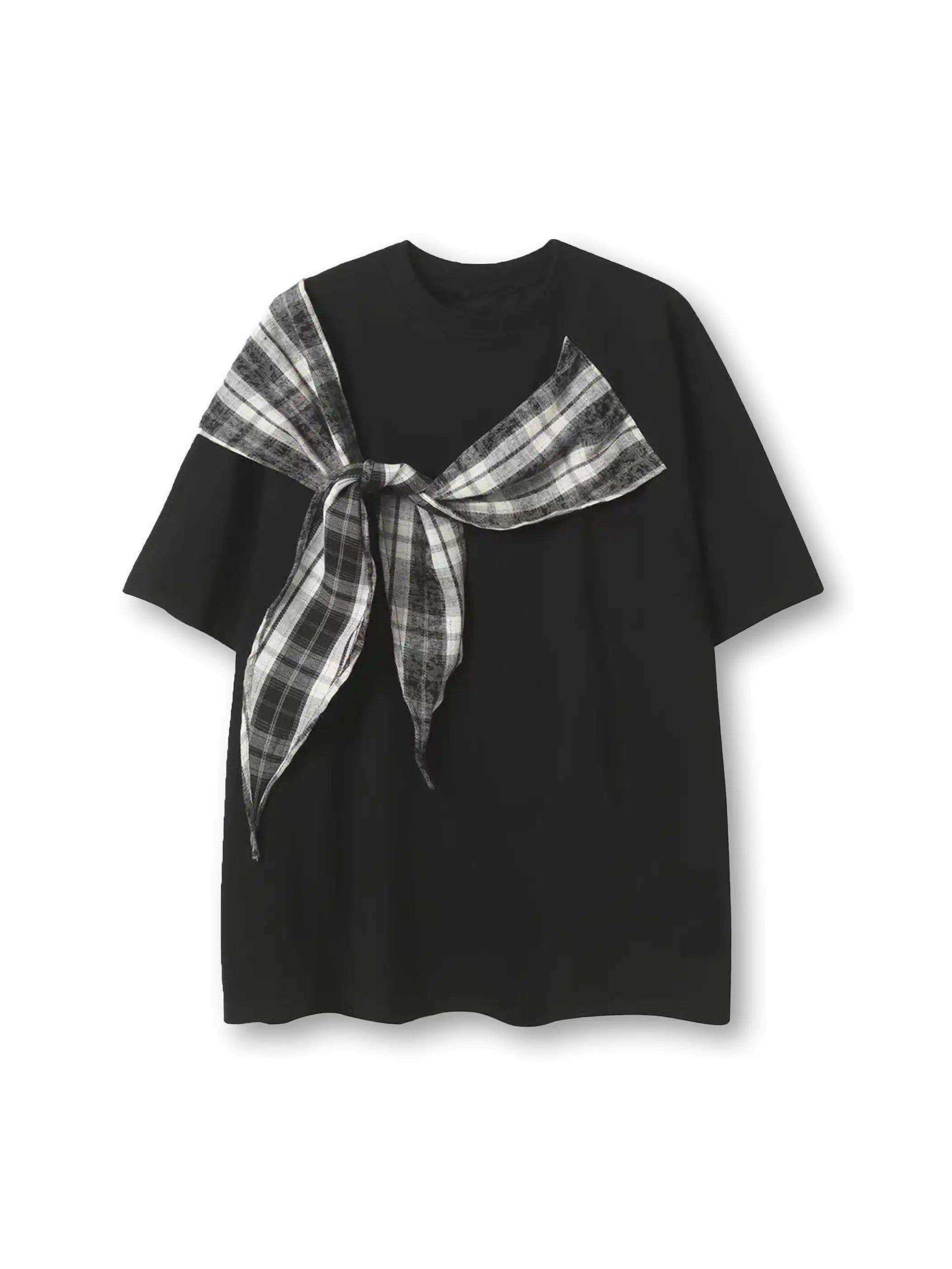 Loose Fit Plaid Patchwork Summer T-shirt-S1000