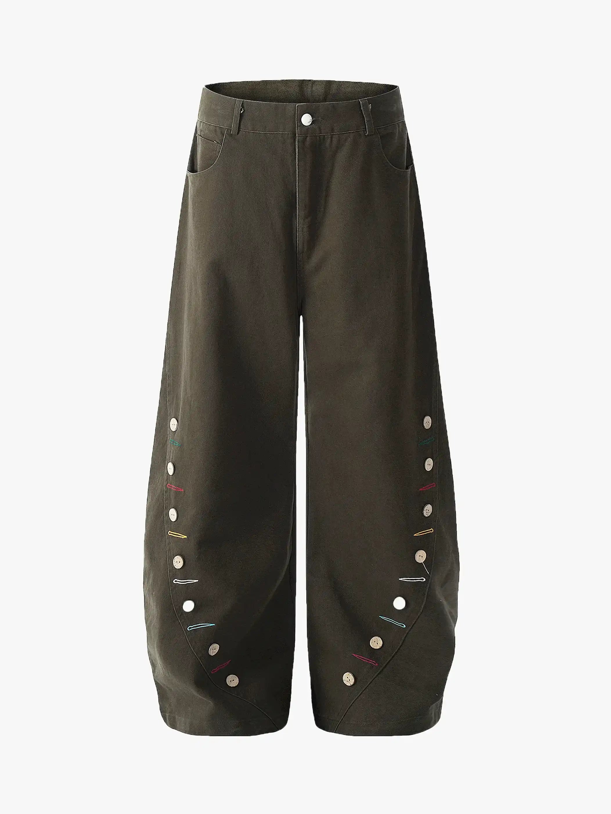 Casual High Waist Button Detail Street Pants-S1006