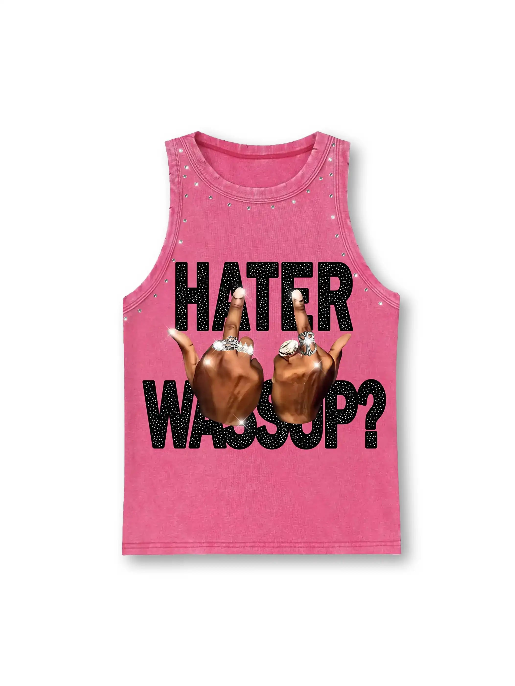 Pink Bling Middle Finger Women Vest-249
