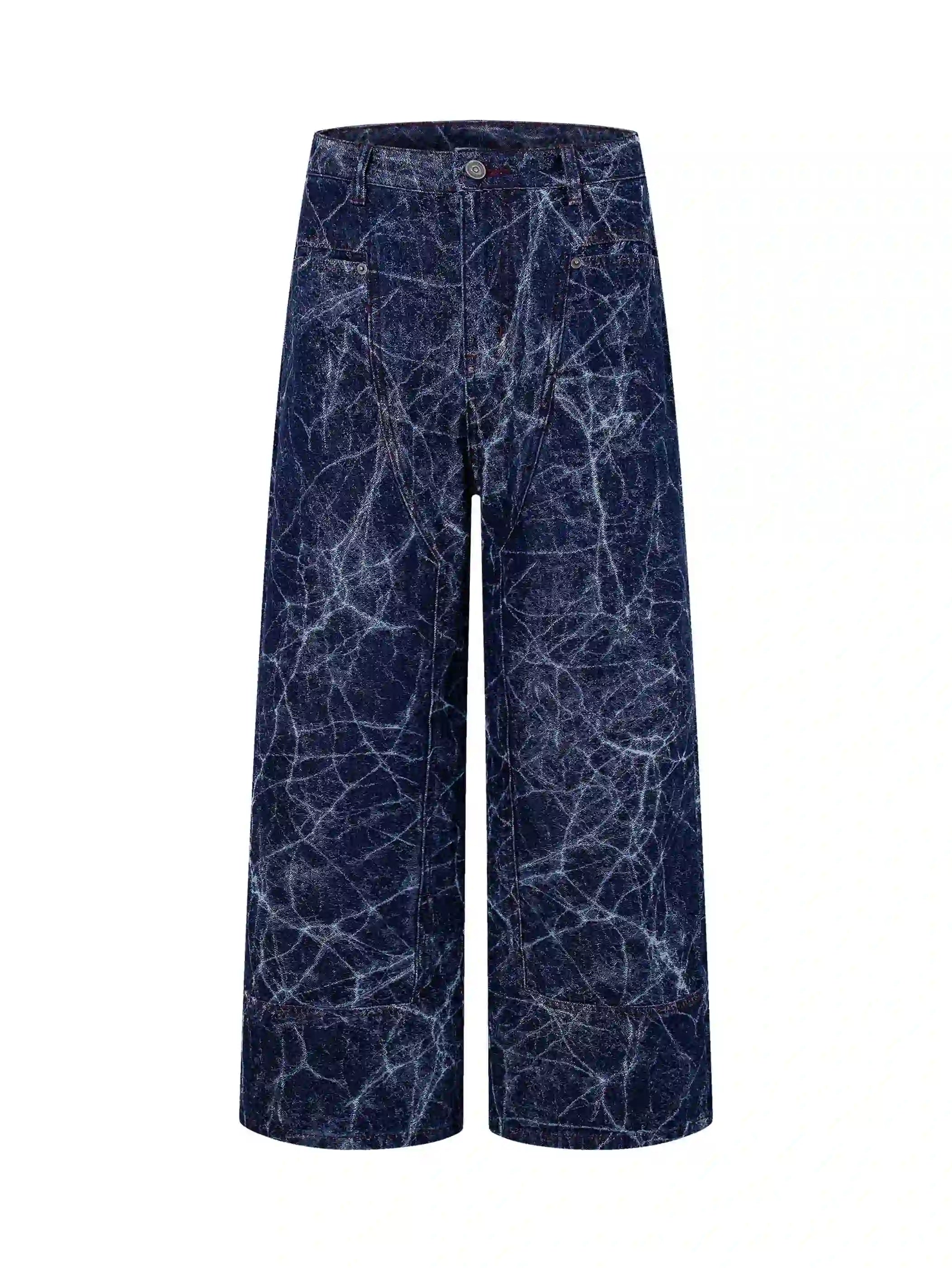 Spiderweb Snow Wash Baggy Jeans-S1238