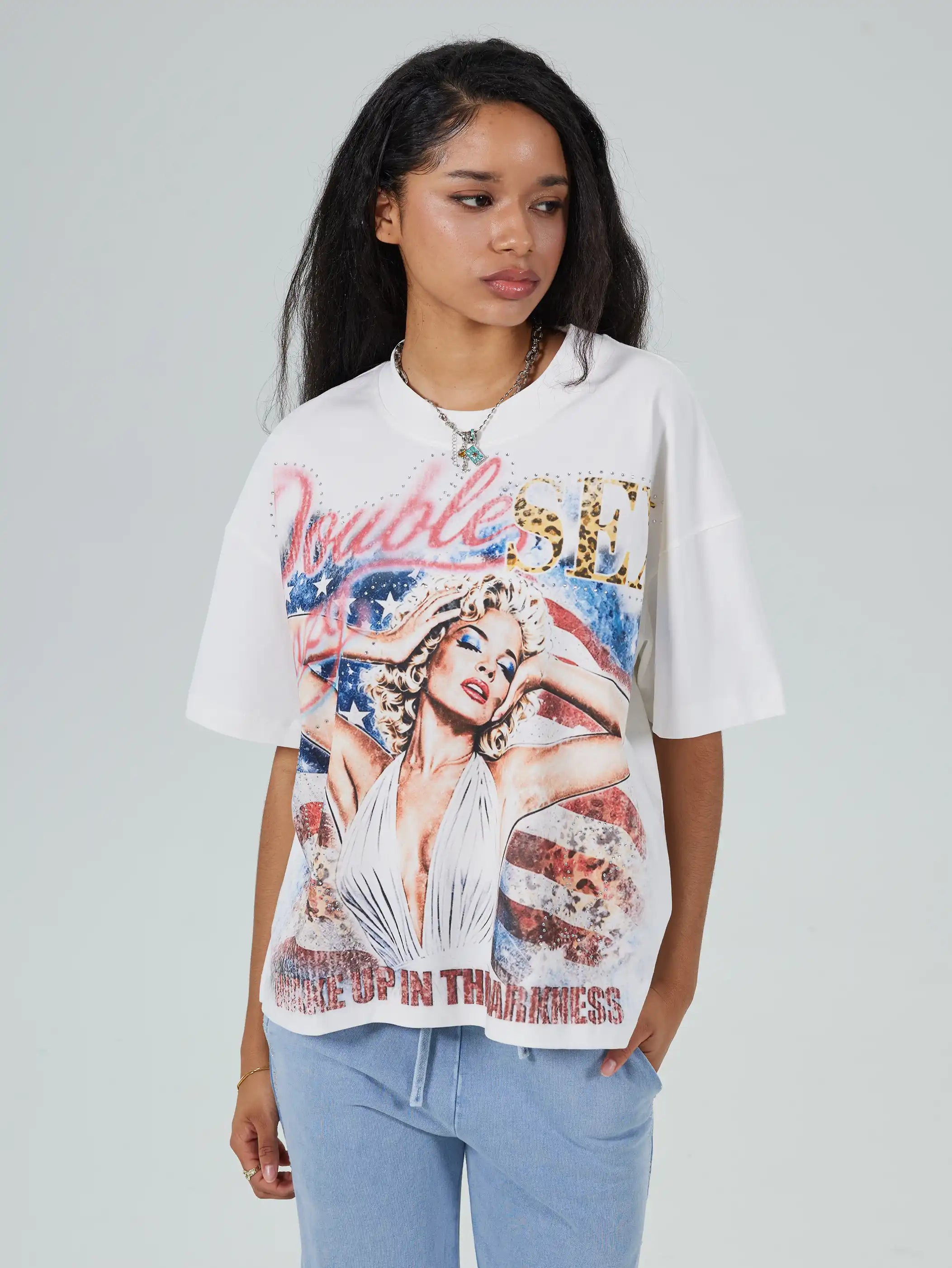US Flag Pin Up Boxy Tee-672