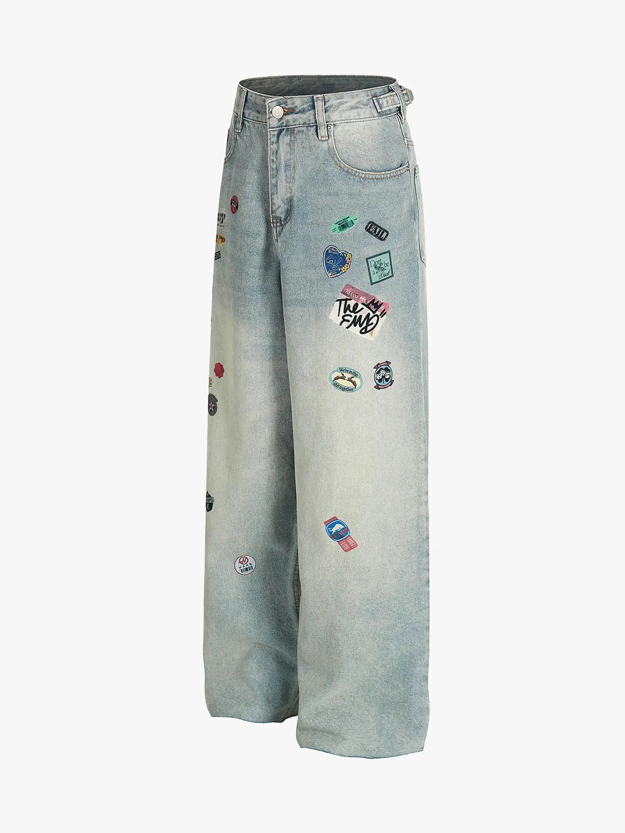Street Print Wide-Legged Jeans-S1074