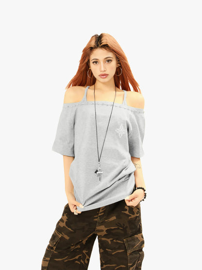 Studded Neckline Asymmetrical Top-S1030