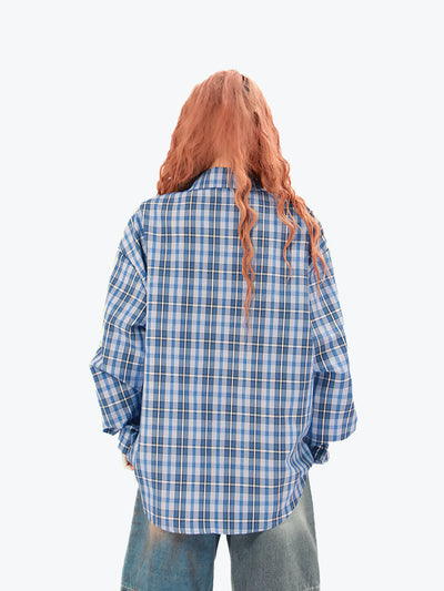 Camisa unisex de manga larga a cuadros estilo grunge-S1012