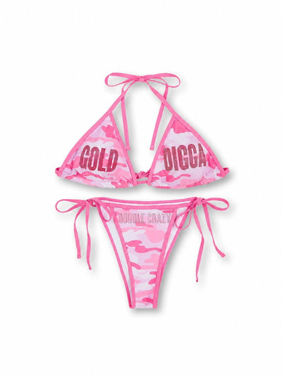Rhinestone Pink Camo Bikini Set-653