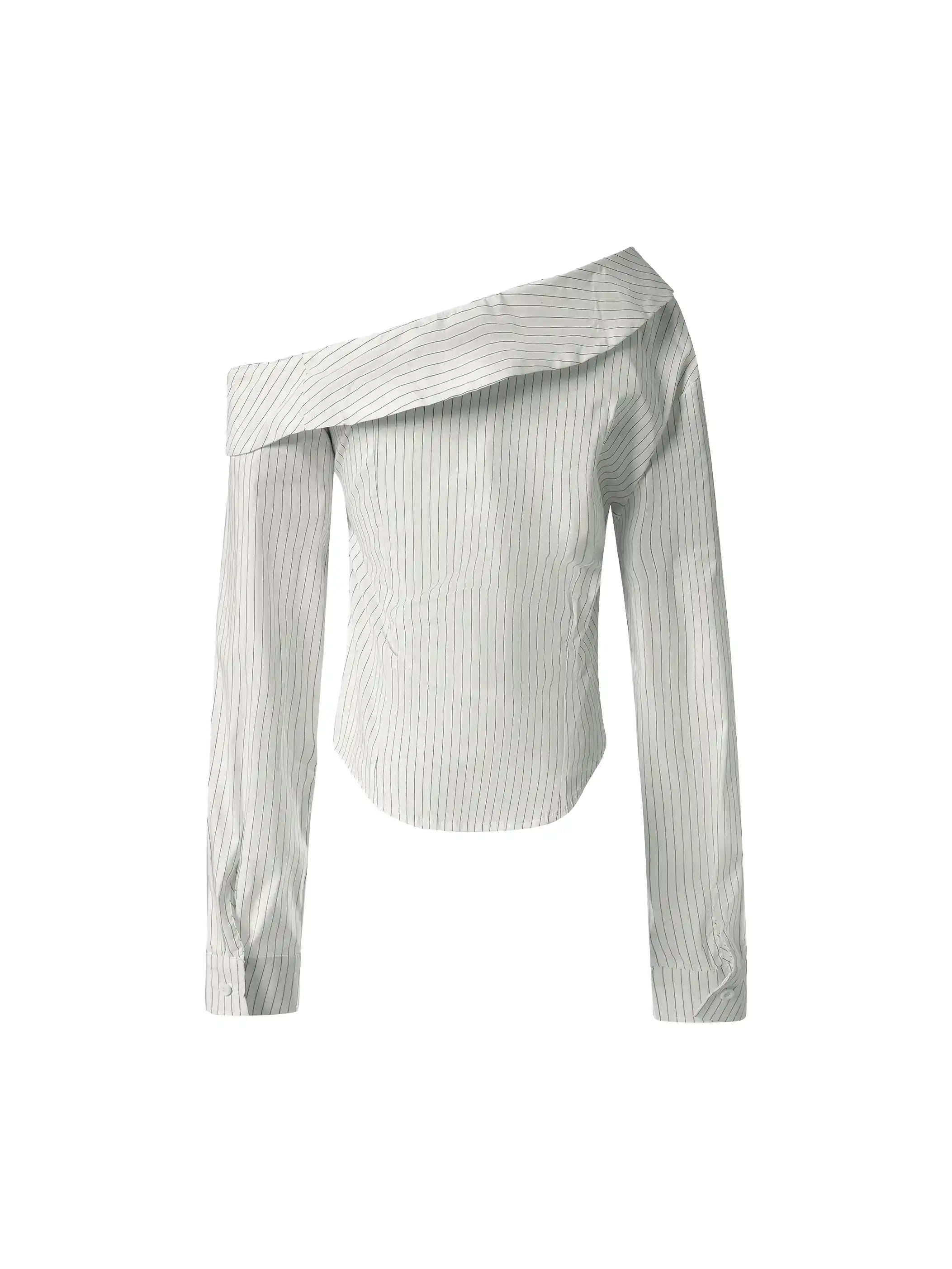 Off-Shoulder Striped Varsity Fitted Shirt-S1110