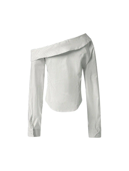 Off-Shoulder Striped Varsity Fitted Shirt-S1110