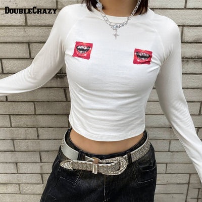 Bold Diamond Grillz Graphic Crop Top-072