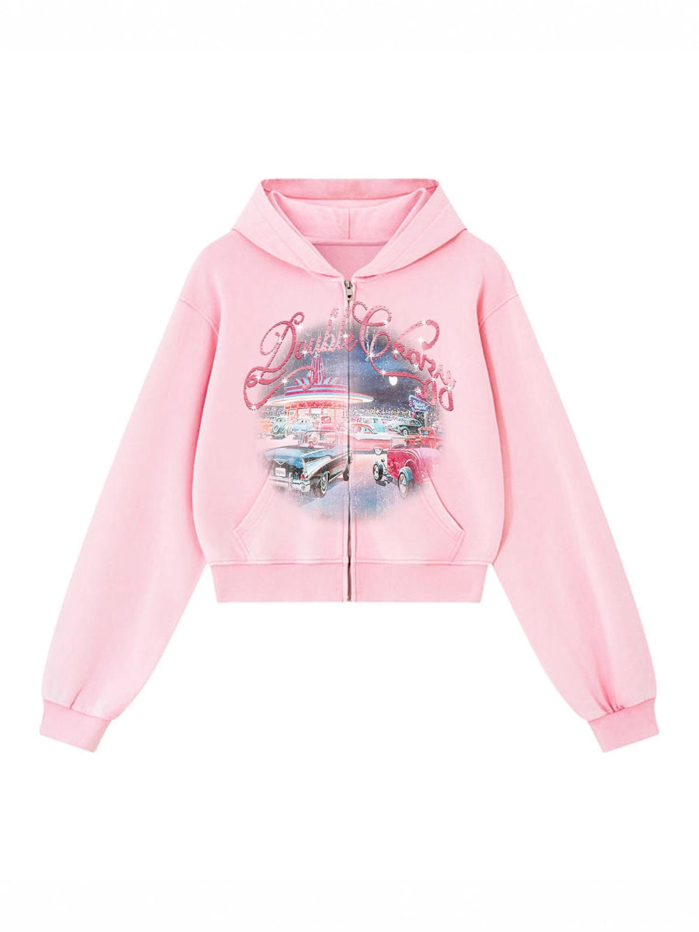 Bling Retro Car Cropped Hoodie-823