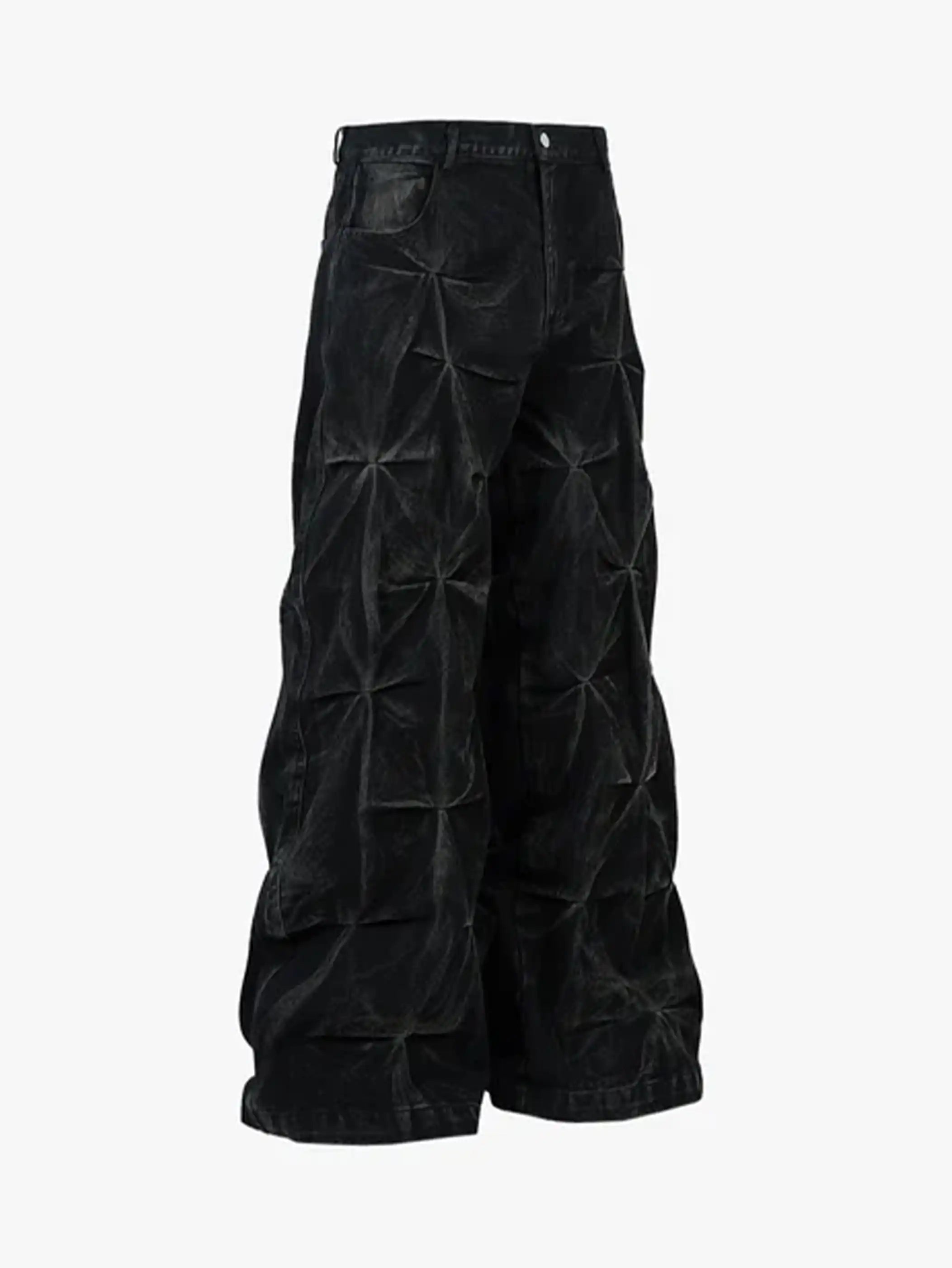 High-Waisted Quilted Denim Pants -s928