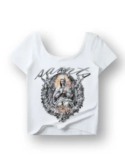 T-shirt court imprimé anges gothique style Y2K-165