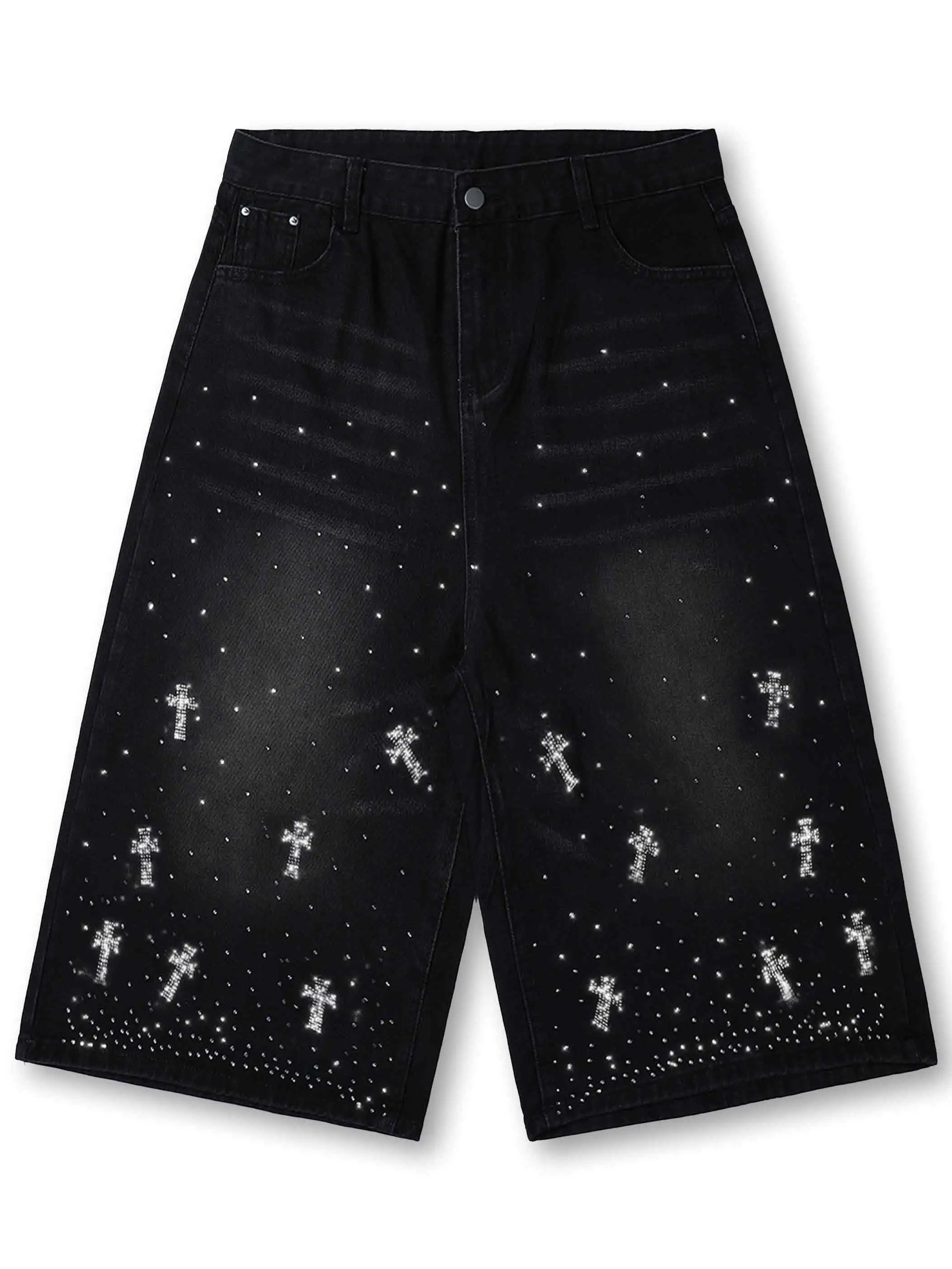 Rhinestone Cross Denim Pants-358