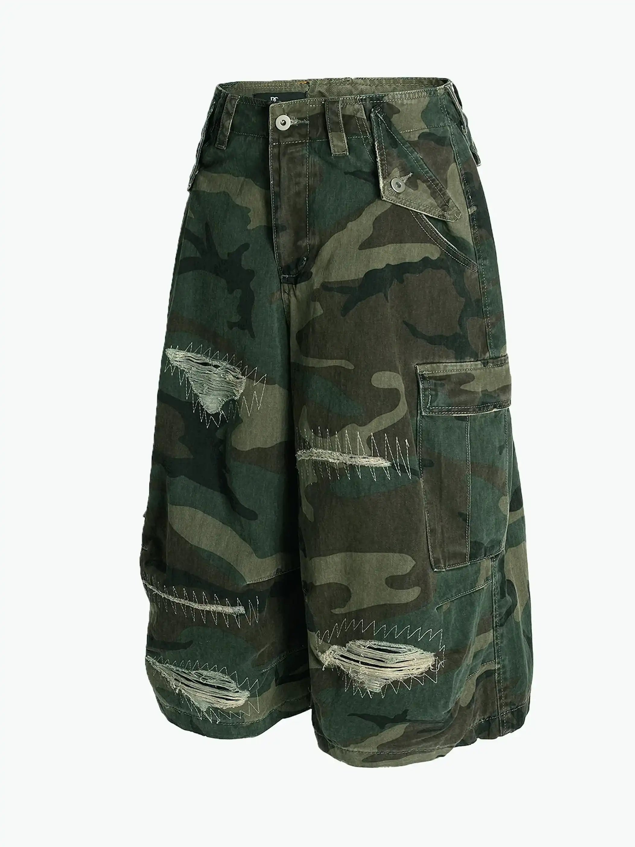 Cargo Camouflage Denim Shorts-S1043