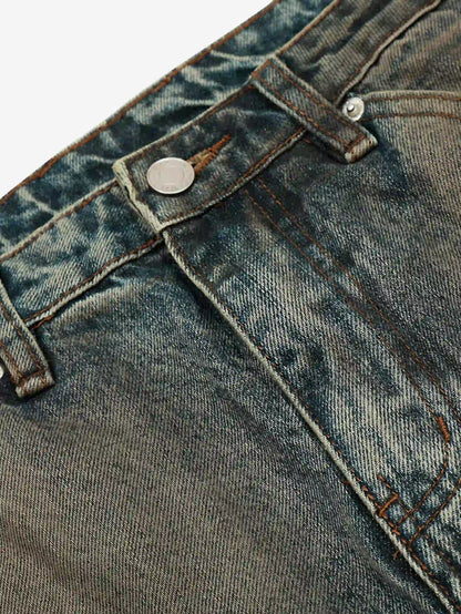 Vintage Distressed Washed Denim Pants-S1073