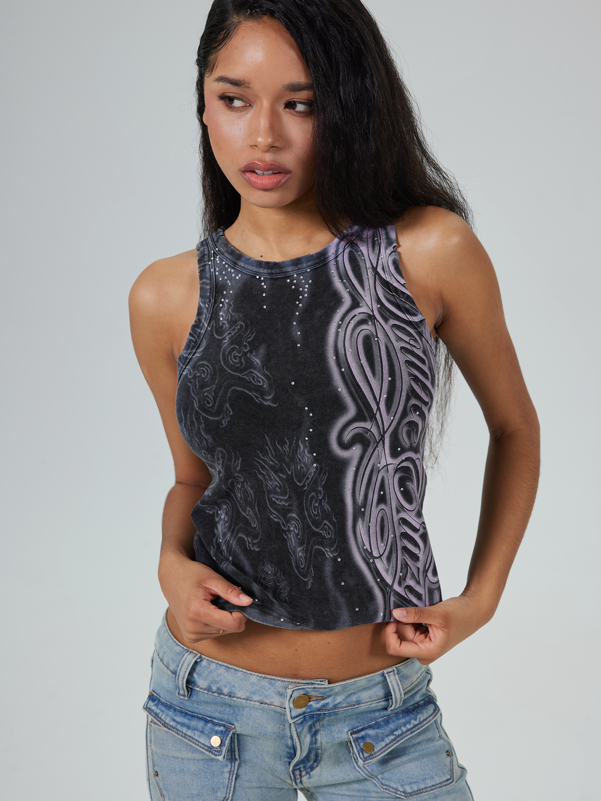Rhinestone Faded Tribal Tank-695