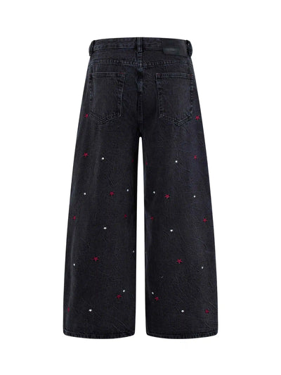 Vaqueros Rojos Desgastados con Panel y Estrellas-S1240