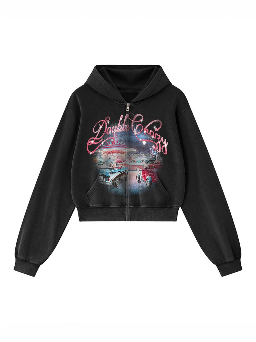 Bling Retro Car Cropped Hoodie-823