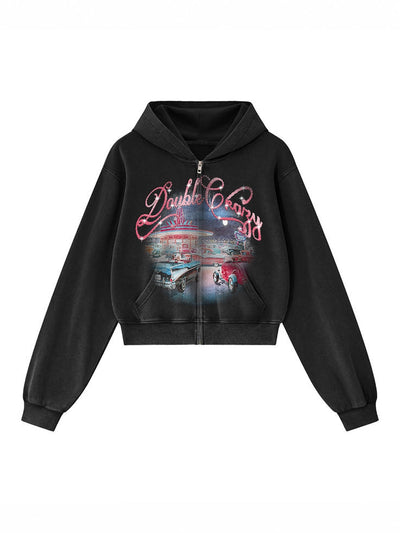 Bling Retro Car Cropped Hoodie-823