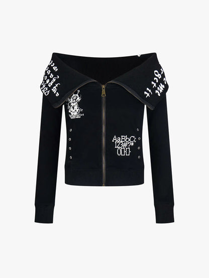 Street Culture Letter Print Zipper Cardigan-S1121