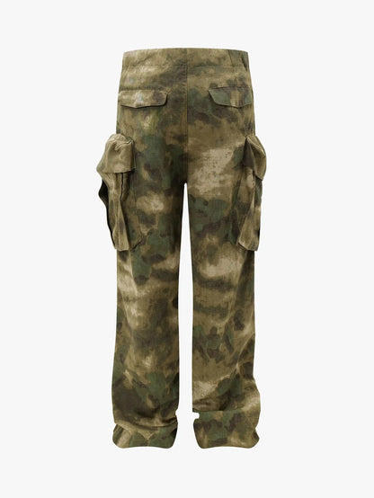 Tactical Camo Wide-Leg Cargo Pants -s919