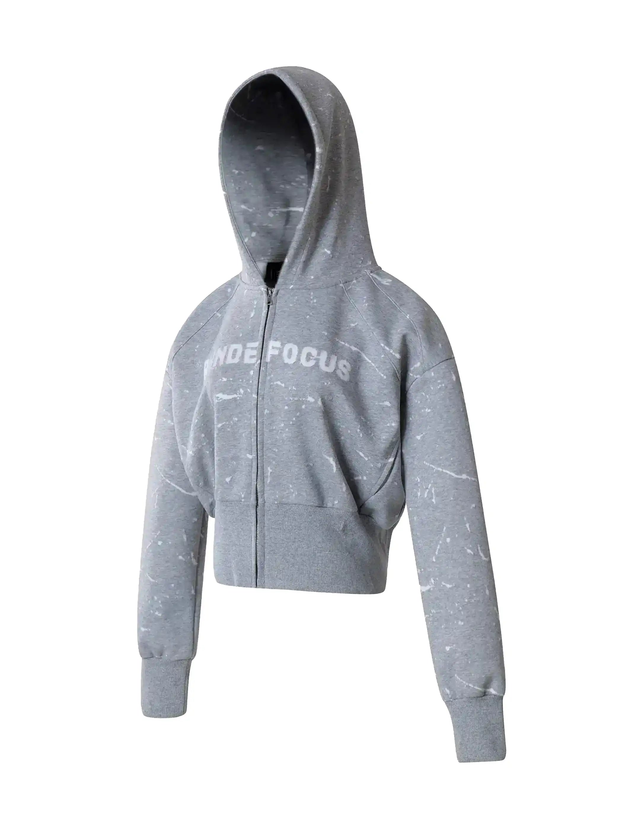 Ink Splash Letter Crop Hoodie Jacket-S1108