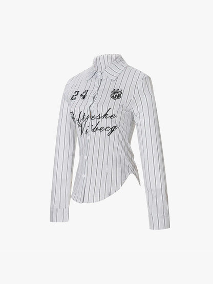 Striped College Print Fitted Shirt-S1109