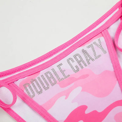 Rhinestone Pink Camo Bikini Set-653