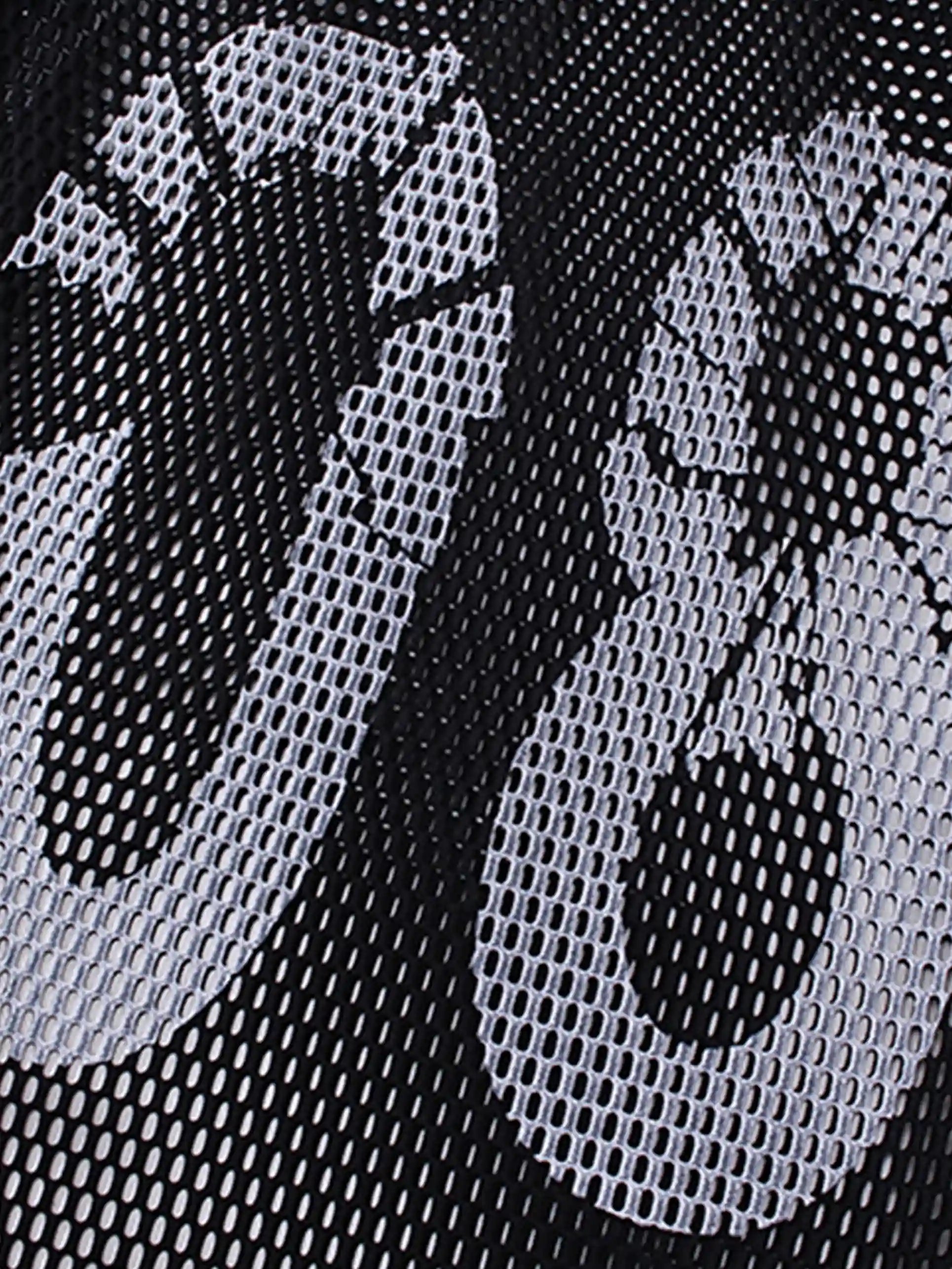 Bold Graphic Mesh Long-Sleeve Top -s906