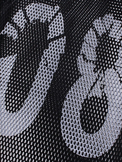 Bold Graphic Mesh Long-Sleeve Top -s906