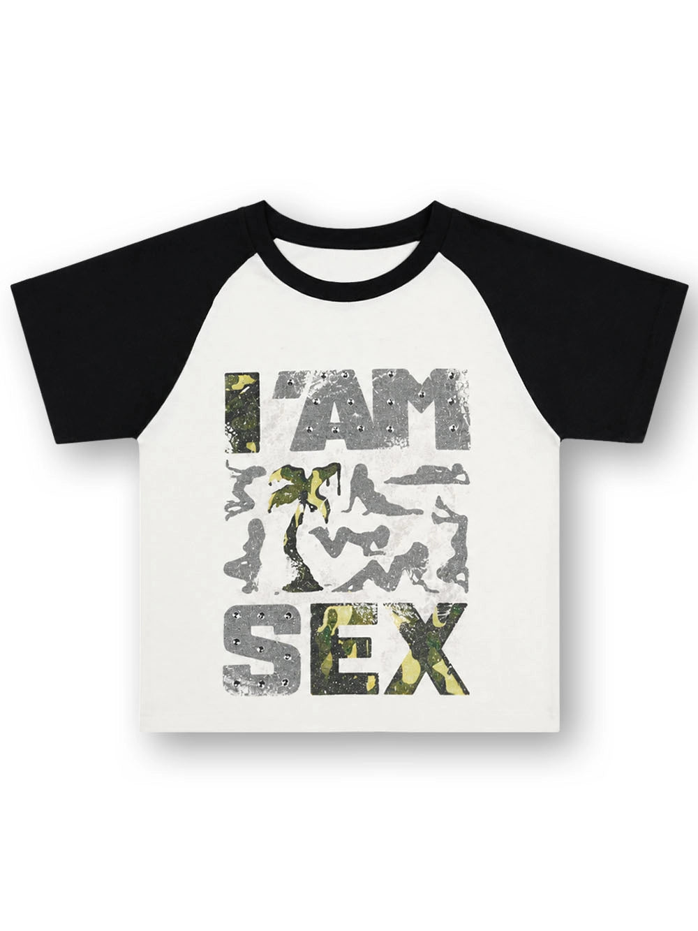 Camiseta corta de camuflaje con tachuelas estilo pin-up-632