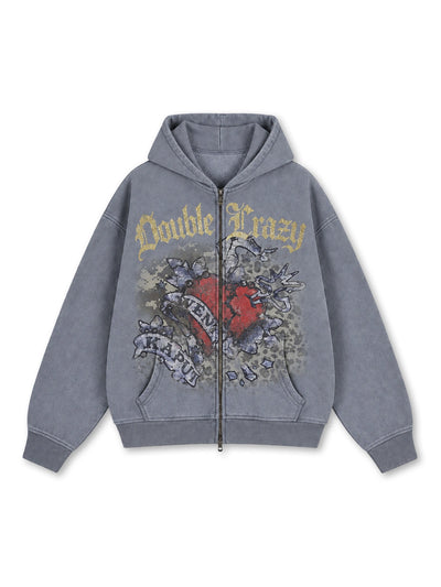 Snow Wash Foil Text Zip-Up-744